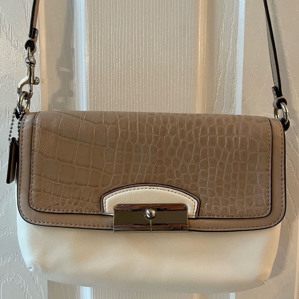 Coach Tan and White Leather Crossbody Bag